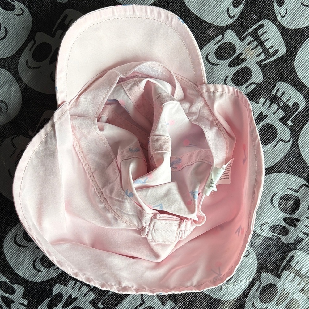 Baby/Toddler Pink and Blue Cherry Patterned Sun Hat with Neck Shield​​​ - Picture 3 of 4